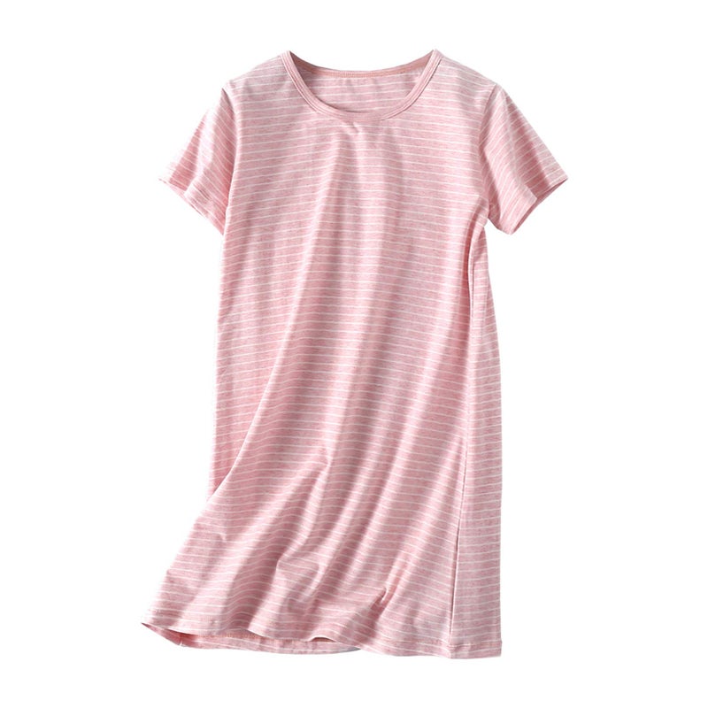 Uobzyaq Princess Nightgowns for Toddler Girls Cotton Stripe Sleepwear Pajamas Summer Short Sleeve Nightdress for 3-10 Years Pink Size 5-6Years(120) - Image 1